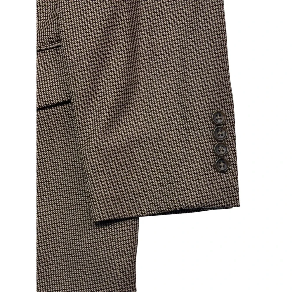 Jos A Bank 40R Black Tan Houndstooth Blazer Jacket Sport Suit Coat Wool Classic